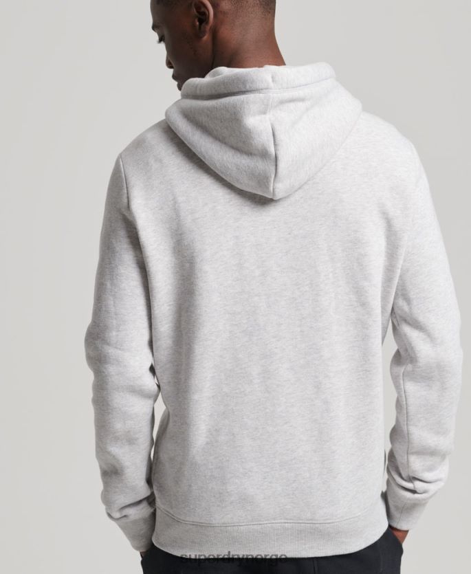 Superdry lysegrå klær 86P46D722 vintage logobrodert hettegenser i økologisk bomull menn