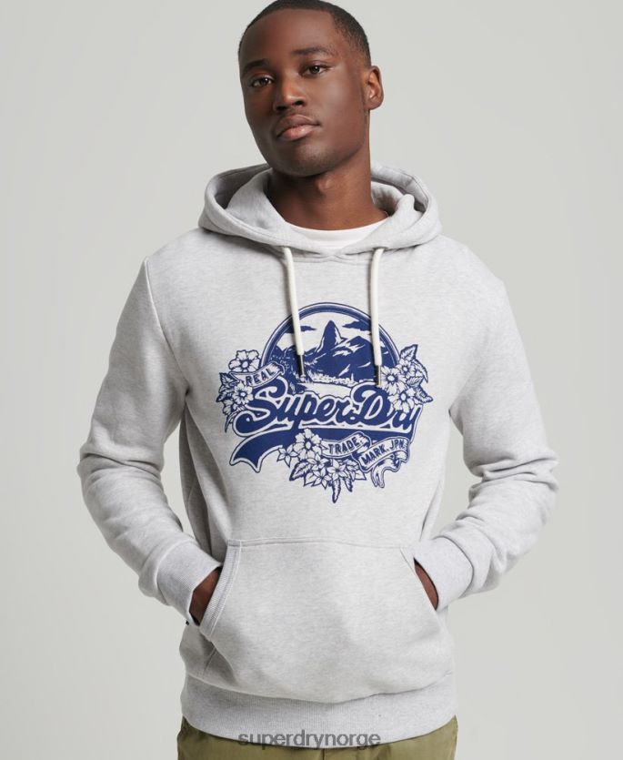 Superdry lysegrå klær 86P46D841 vintage logo sesong hettegenser menn
