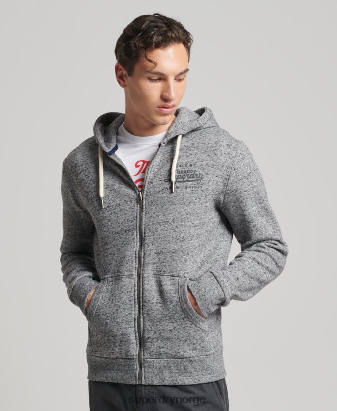 Superdry lysegrå klær 86P46D892 script style college hettegenser med glidelås menn