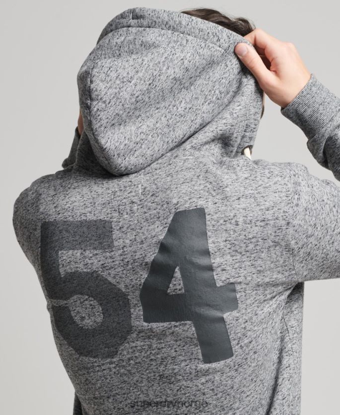 Superdry lysegrå klær 86P46D892 script style college hettegenser med glidelås menn
