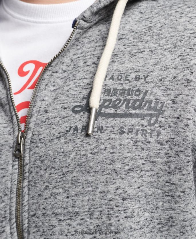 Superdry lysegrå klær 86P46D892 script style college hettegenser med glidelås menn