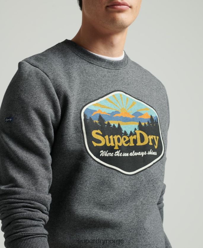 Superdry mørk grå klær 86P46D4993 reise postkort grafisk sweatshirt menn