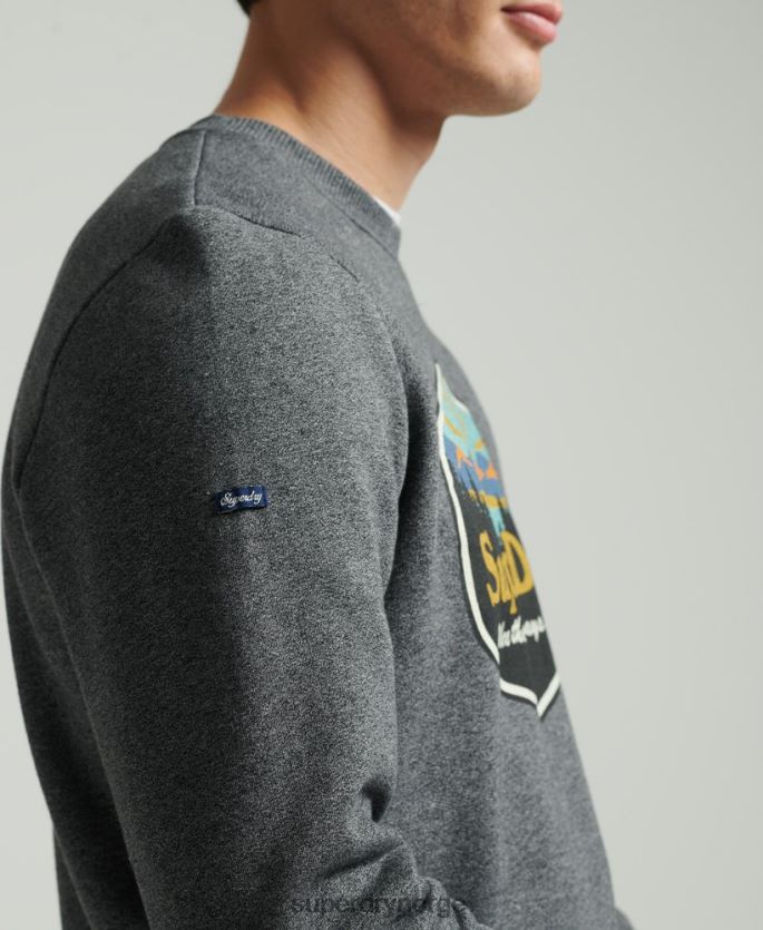 Superdry mørk grå klær 86P46D4993 reise postkort grafisk sweatshirt menn