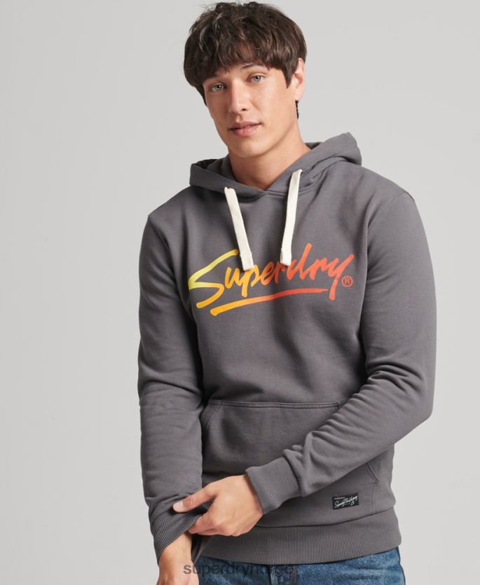 Superdry mørk grå klær 86P46D4998 vintage downtown script hettegenser menn