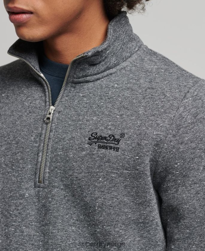 Superdry mørk grå klær 86P46D5105 Henley sweatshirt med vintage logo i økologisk bomull menn