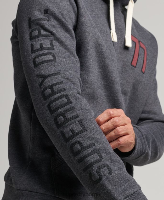 Superdry mørk grå klær 86P46D5200 college-hettegenser i vintage scriptstil menn