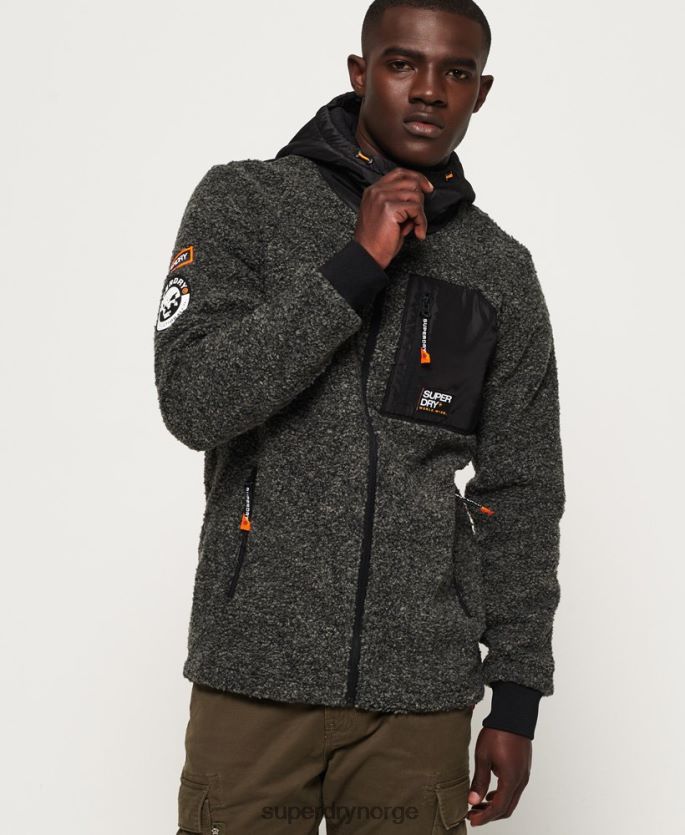 Superdry mørk grå klær 86P46D5219 mountain sherpa hettegenser med glidelås menn