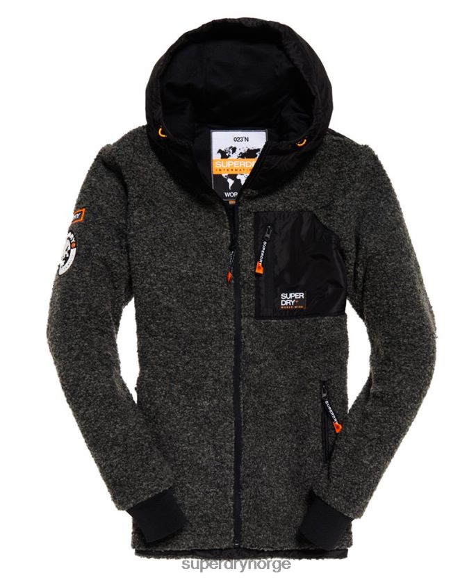 Superdry mørk grå klær 86P46D5219 mountain sherpa hettegenser med glidelås menn