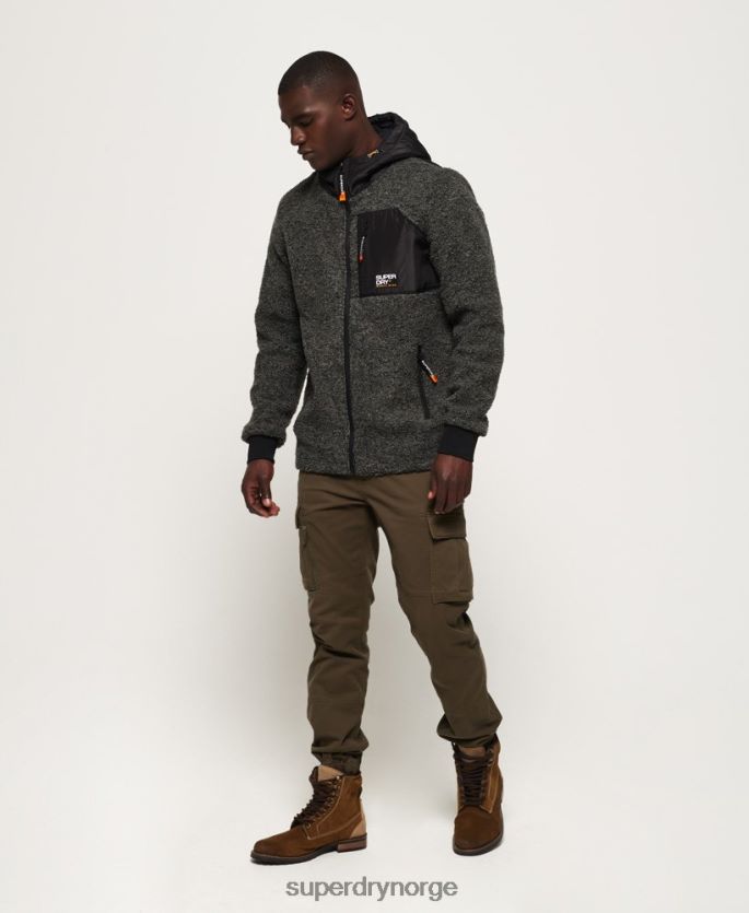Superdry mørk grå klær 86P46D5219 mountain sherpa hettegenser med glidelås menn