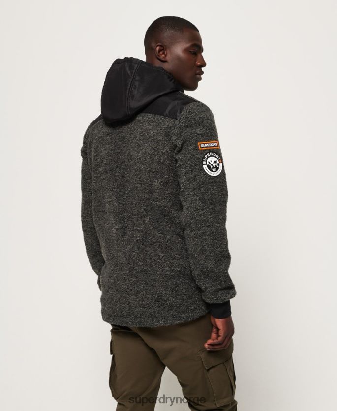 Superdry mørk grå klær 86P46D5219 mountain sherpa hettegenser med glidelås menn