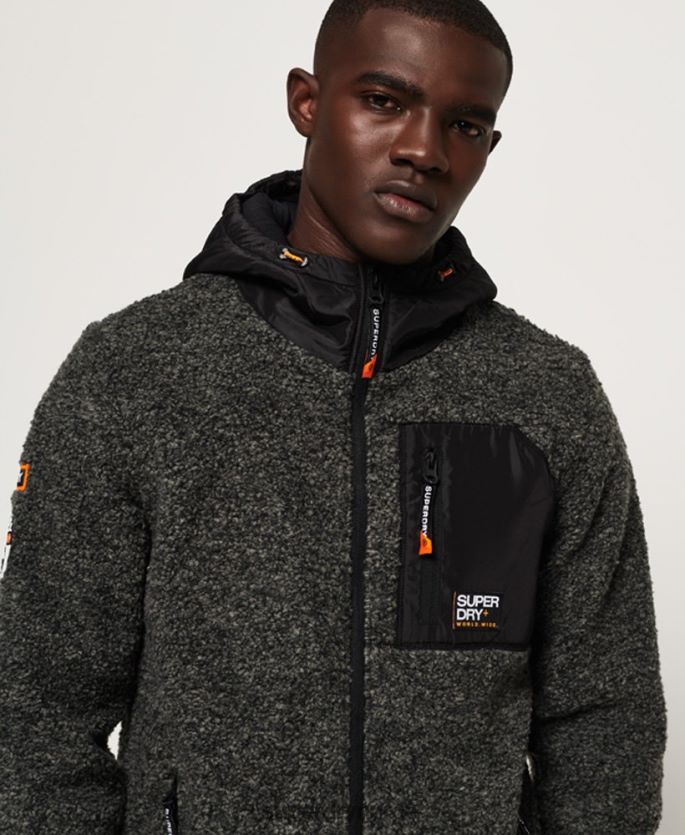 Superdry mørk grå klær 86P46D5219 mountain sherpa hettegenser med glidelås menn