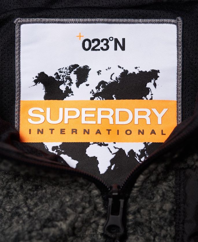 Superdry mørk grå klær 86P46D5219 mountain sherpa hettegenser med glidelås menn