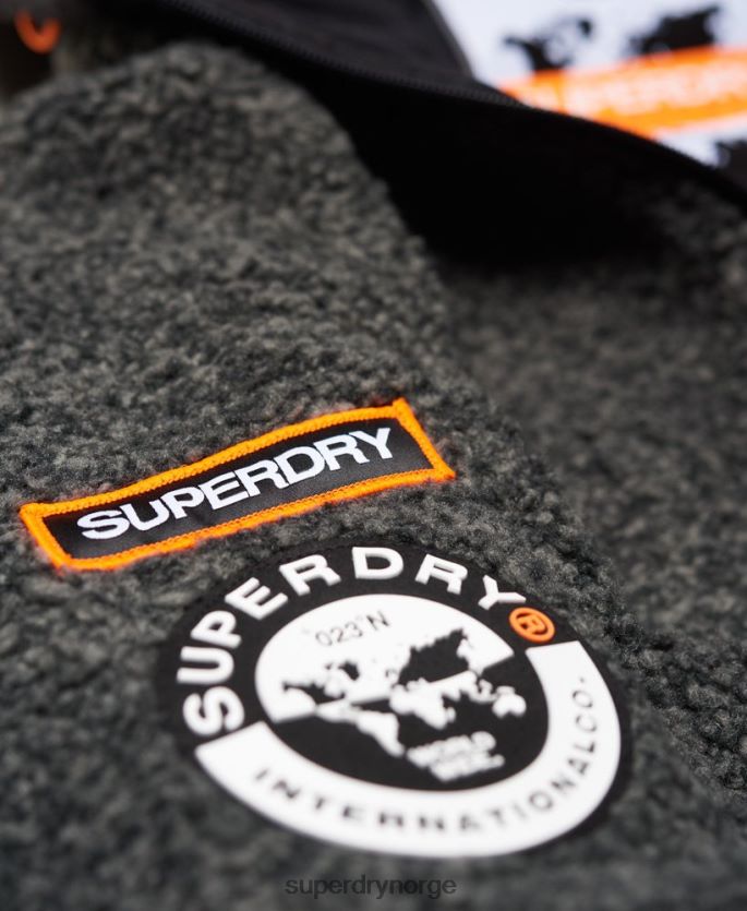 Superdry mørk grå klær 86P46D5219 mountain sherpa hettegenser med glidelås menn