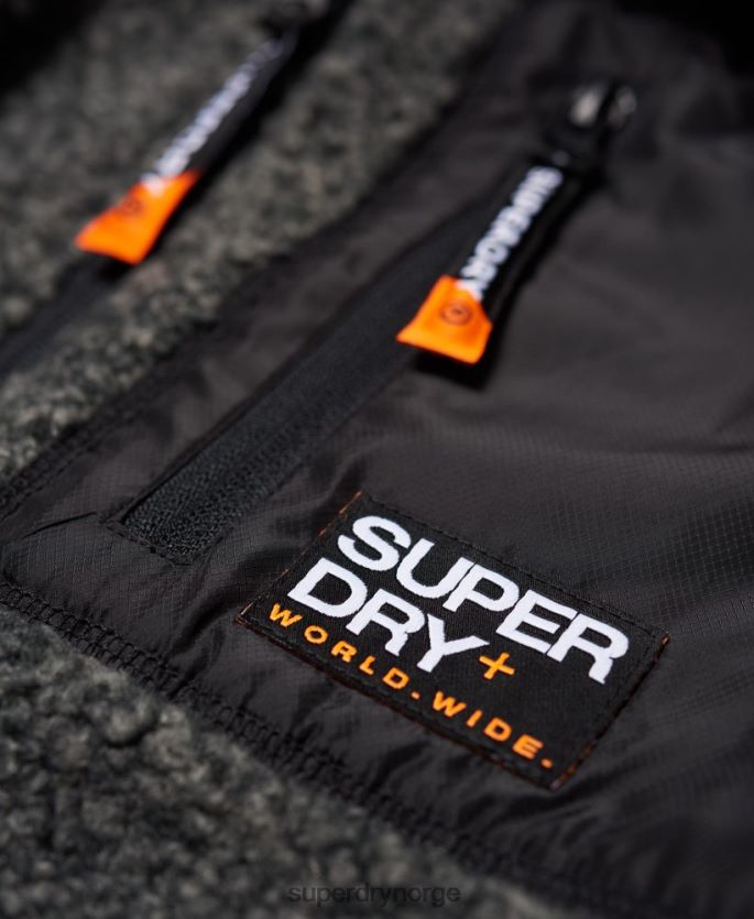 Superdry mørk grå klær 86P46D5219 mountain sherpa hettegenser med glidelås menn