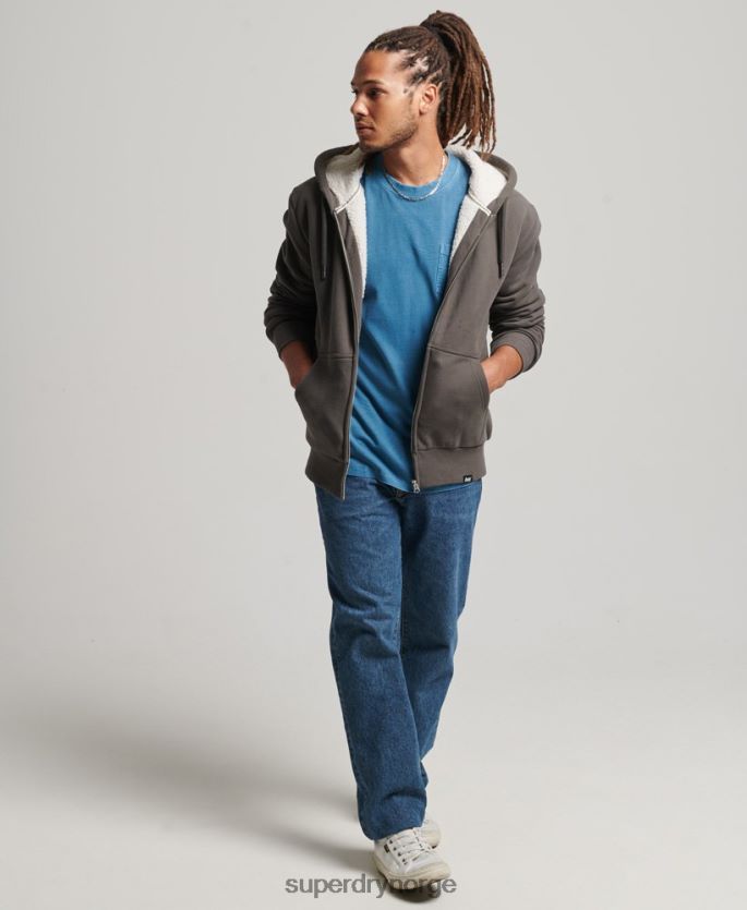 Superdry mørk grå klær 86P46D618 essensiell borg-fôret hettegenser med glidelås menn