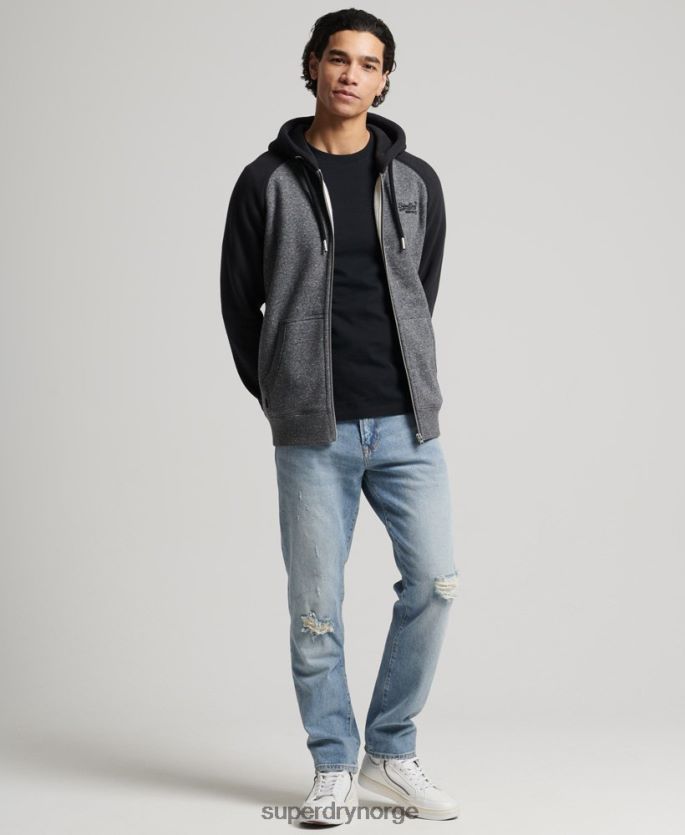 Superdry mørk grå klær 86P46D666 organisk bomull vintage logo baseball hettegenser med glidelås menn