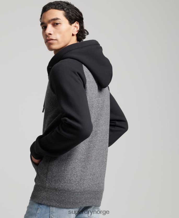 Superdry mørk grå klær 86P46D666 organisk bomull vintage logo baseball hettegenser med glidelås menn