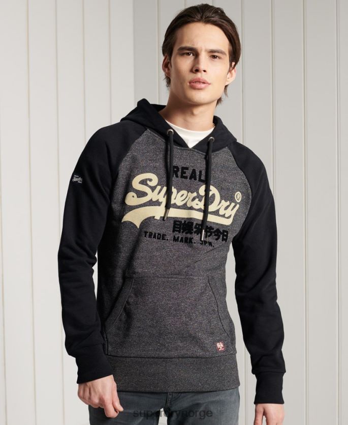 Superdry mørk grå klær 86P46D873 vintage logo duo raglan hettegenser med loopback menn