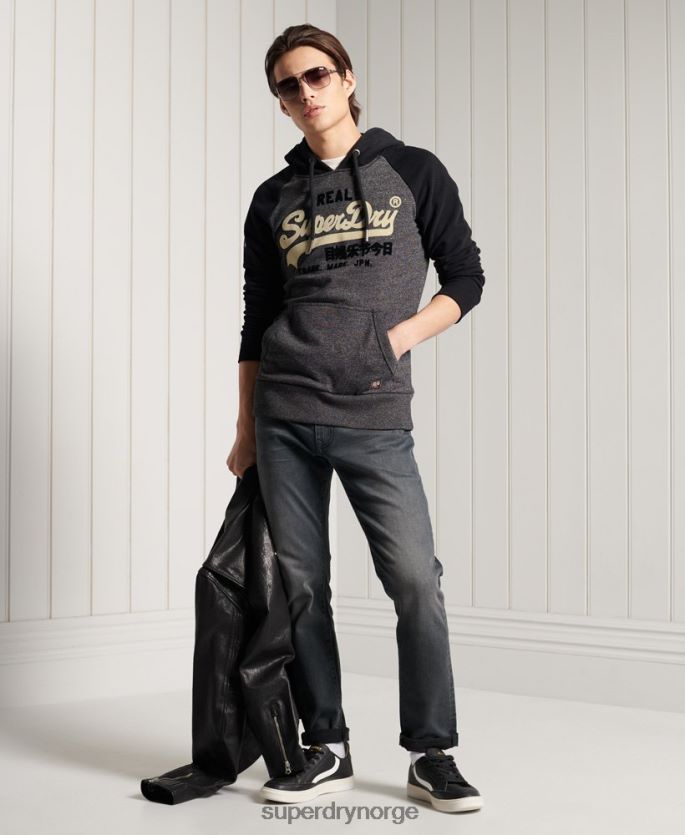 Superdry mørk grå klær 86P46D873 vintage logo duo raglan hettegenser med loopback menn