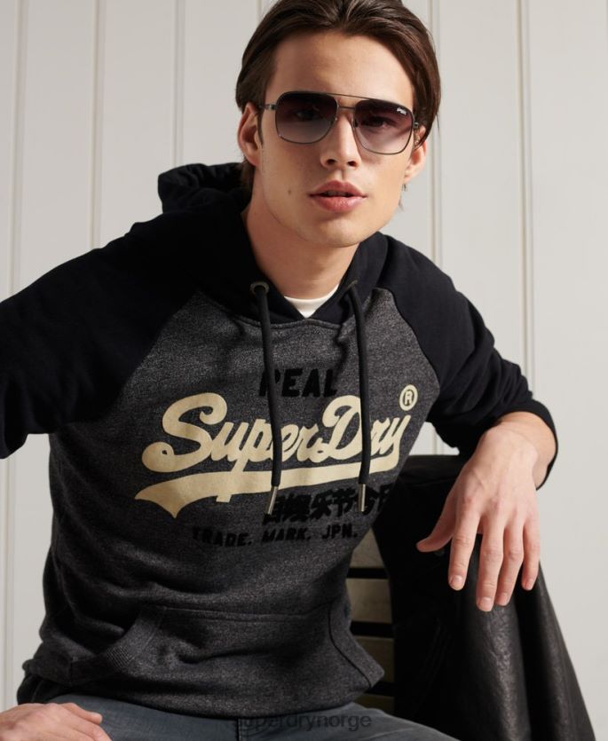 Superdry mørk grå klær 86P46D873 vintage logo duo raglan hettegenser med loopback menn