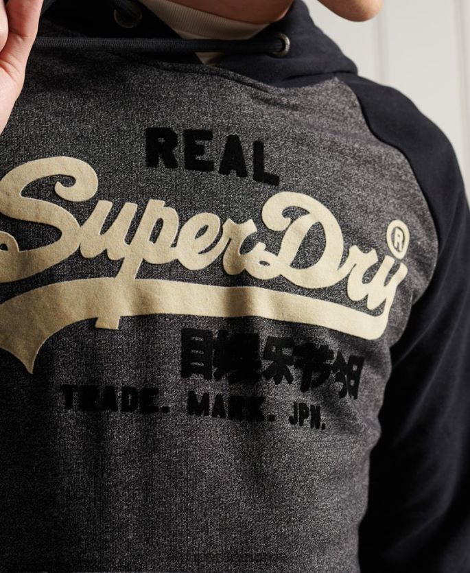 Superdry mørk grå klær 86P46D873 vintage logo duo raglan hettegenser med loopback menn