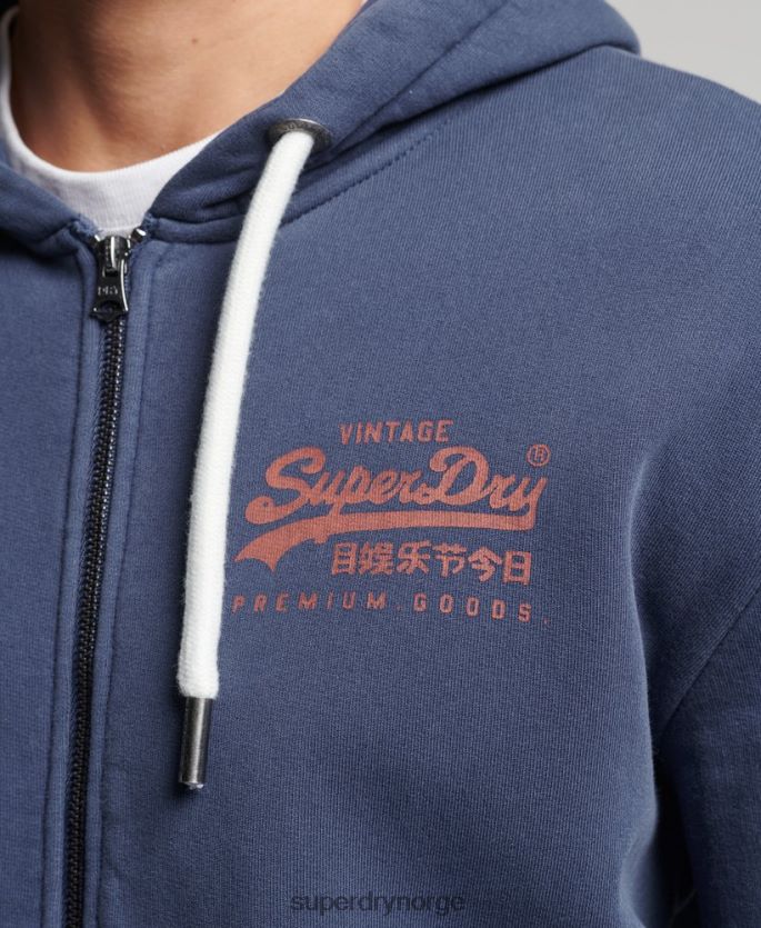 Superdry mørke blå klær 86P46D476 vintage logo neon hettegenser med glidelås menn