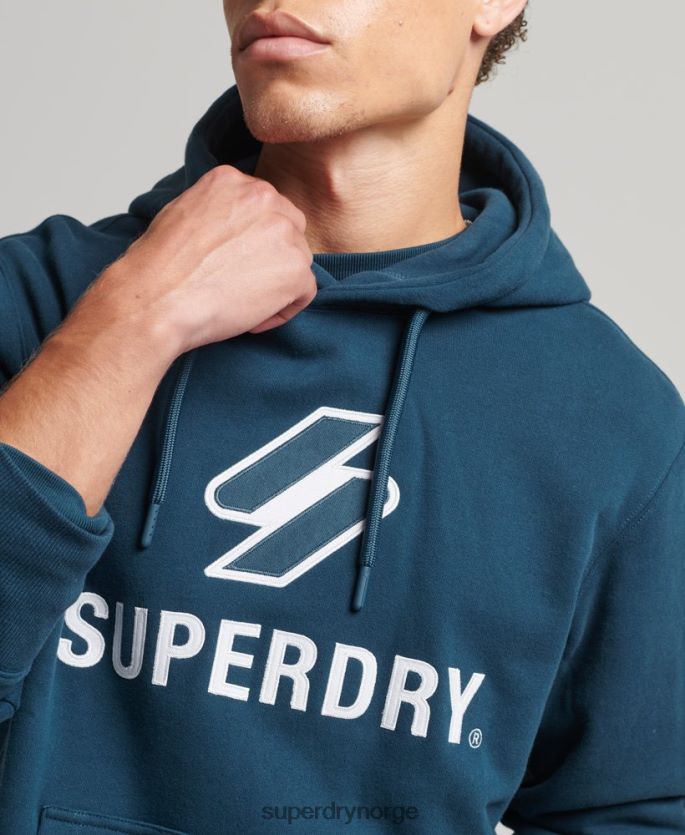 Superdry mørke blå klær 86P46D5161 hettegenser med stablet applikasjonslogo menn