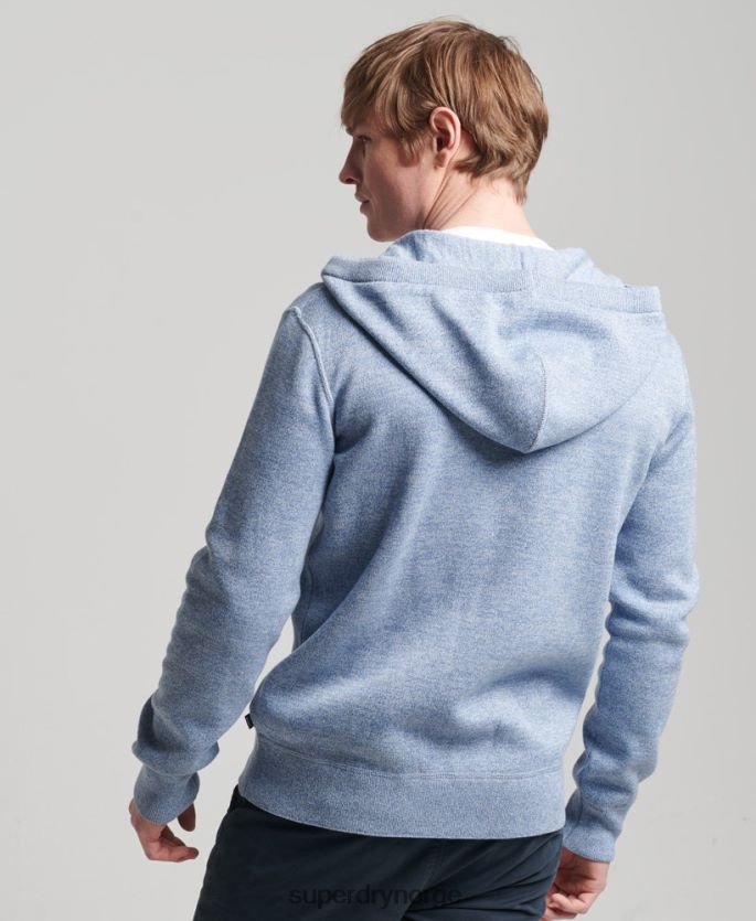 Superdry mørke blå klær 86P46D5260 essensiell hettegenser i økologisk bomull med glidelås menn