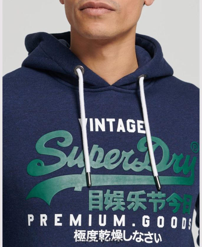Superdry mørke blå klær 86P46D653 vintage logo-hettegenser i økologisk bomull menn