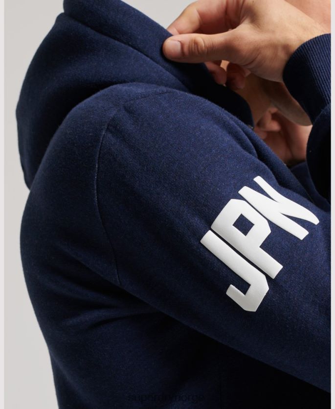 Superdry mørke blå klær 86P46D653 vintage logo-hettegenser i økologisk bomull menn