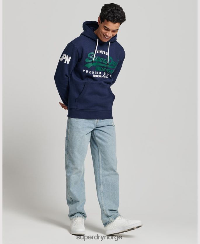 Superdry mørke blå klær 86P46D653 vintage logo-hettegenser i økologisk bomull menn