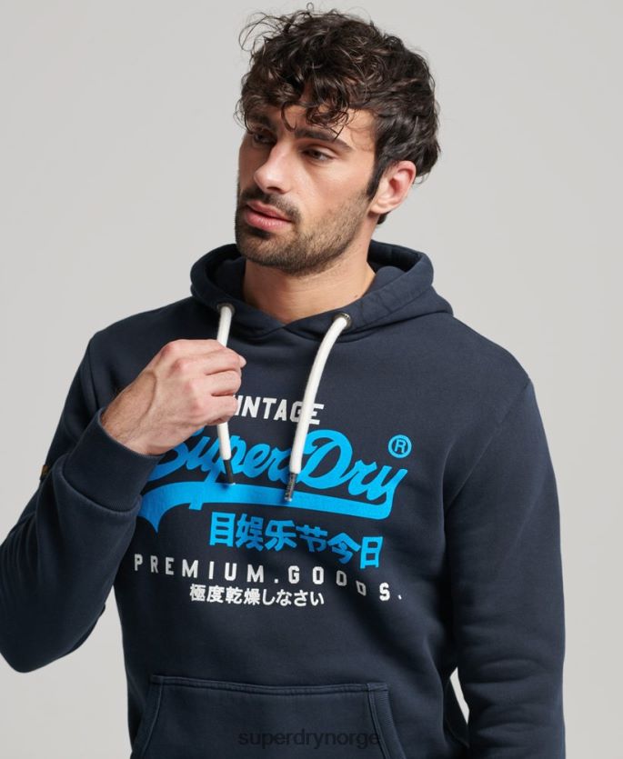 Superdry marinen klær 86P46D457 vintage logo premium overfarget hettegenser menn