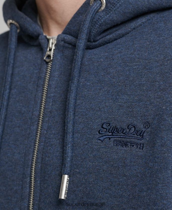 Superdry marinen klær 86P46D459 vintage logo brodert hettegenser med glidelås menn