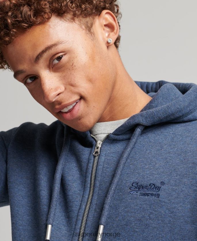 Superdry marinen klær 86P46D480 vintage logobrodert hettegenser med glidelås i økologisk bomull menn