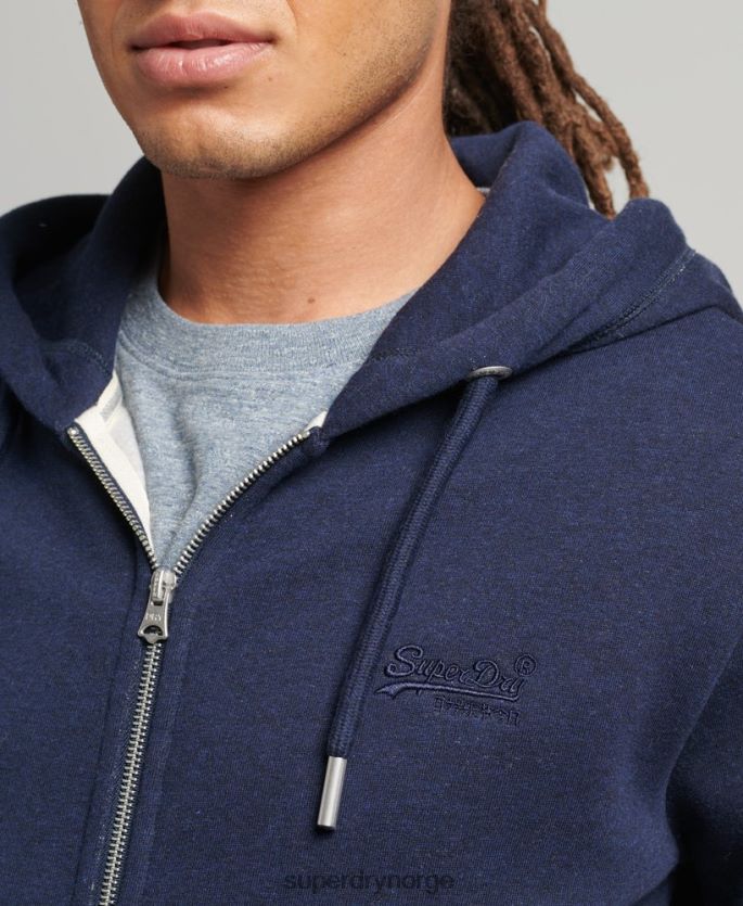 Superdry marinen klær 86P46D5052 vintage logobrodert hettegenser med glidelås i økologisk bomull menn