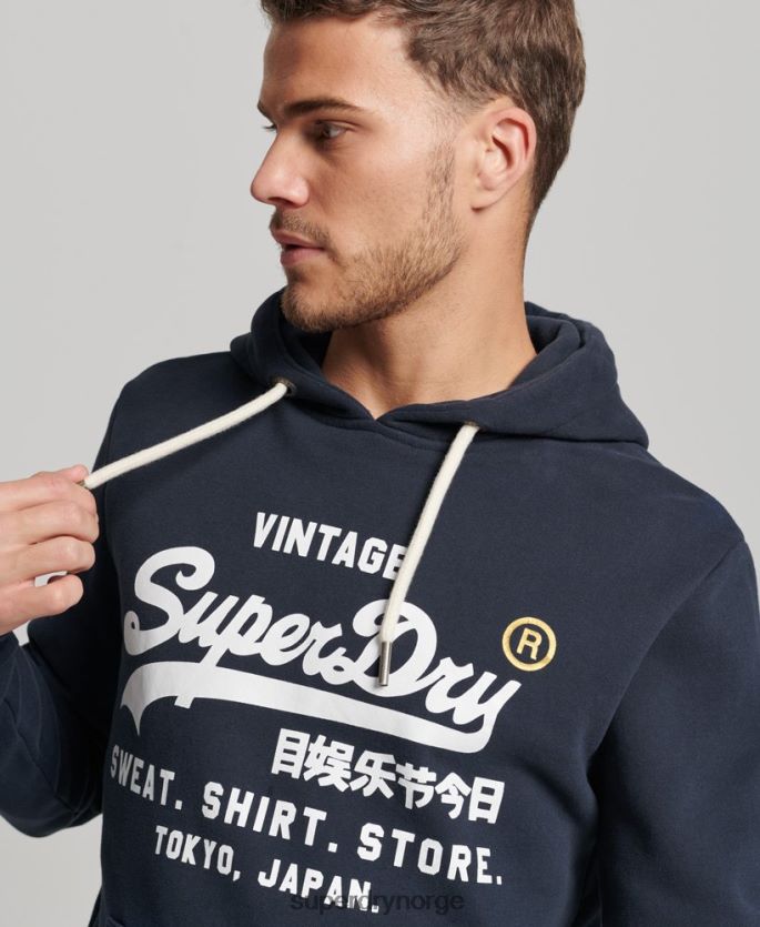 Superdry marinen klær 86P46D584 vintage logobutikk klassisk hettegenser menn