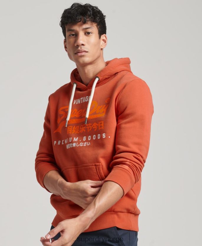 Superdry oransje klær 86P46D471 vintage logo premium overfarget hettegenser menn