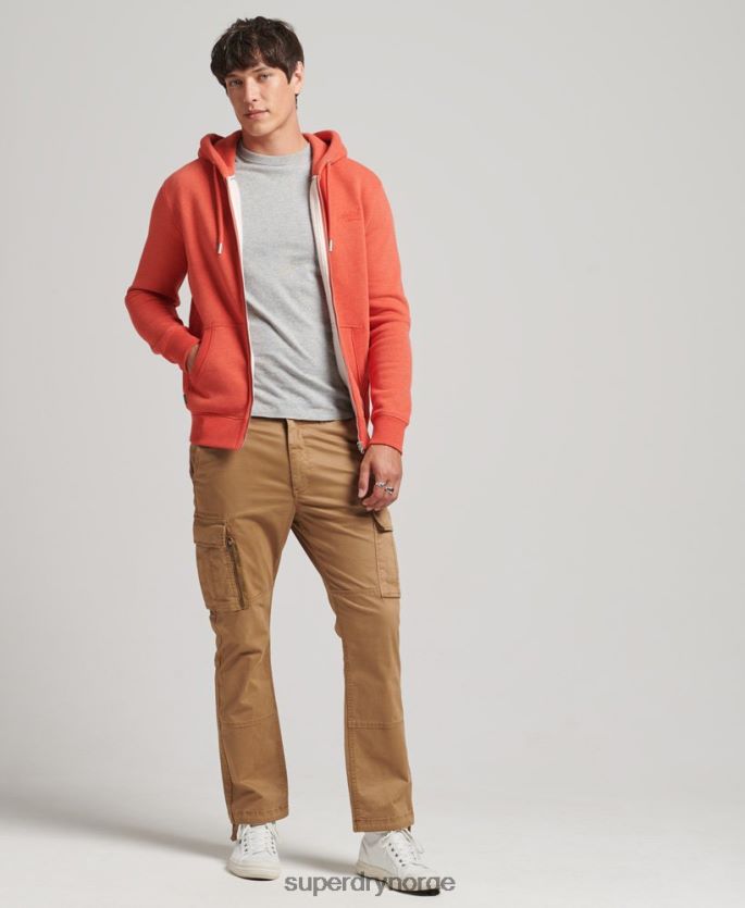 Superdry oransje klær 86P46D512 vintage logobrodert hettegenser med glidelås i økologisk bomull menn