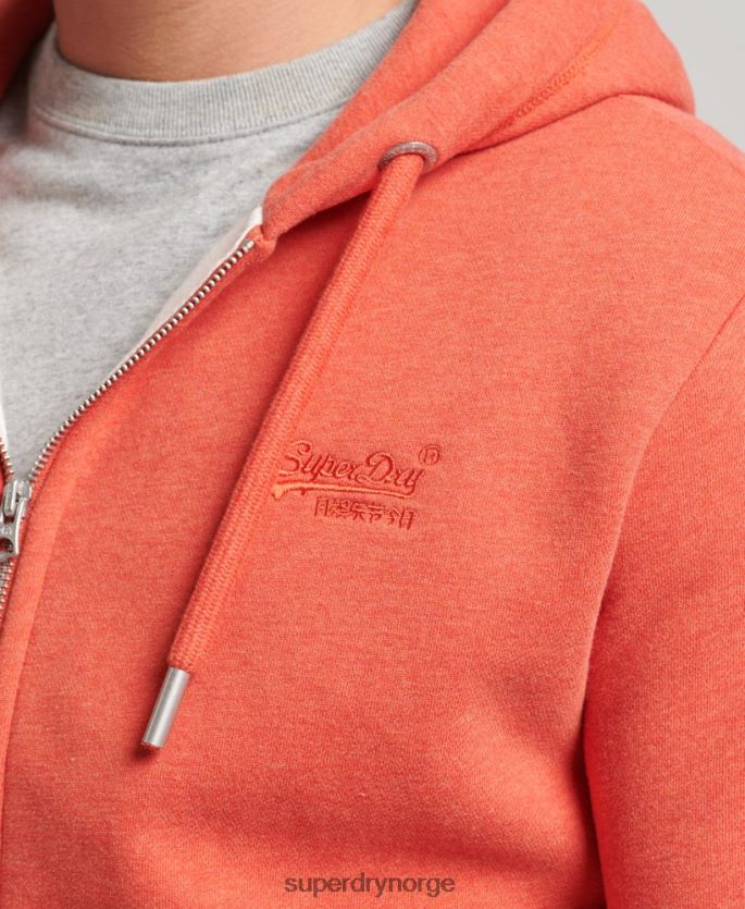Superdry oransje klær 86P46D512 vintage logobrodert hettegenser med glidelås i økologisk bomull menn