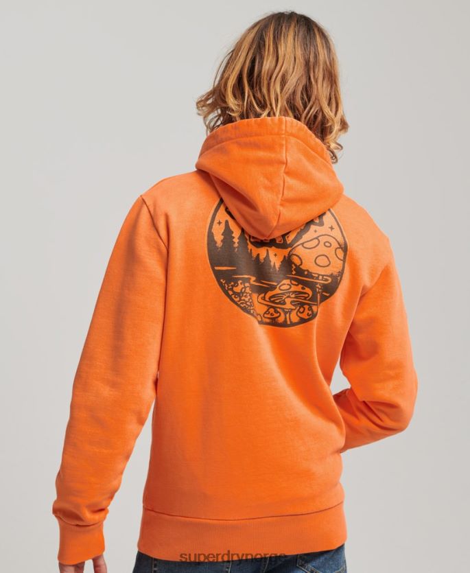 Superdry oransje klær 86P46D707 inn i skogen grafisk hettegenser menn