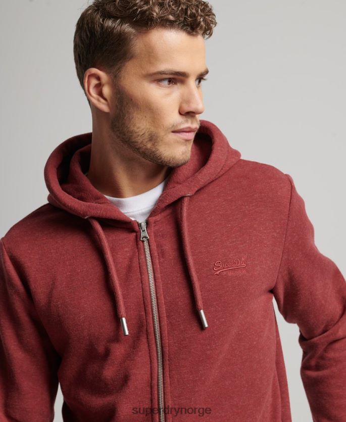 Superdry rød klær 86P46D469 vintage logo brodert hettegenser med glidelås menn