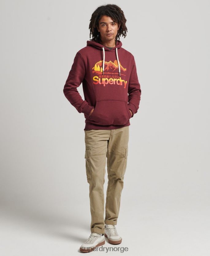 Superdry rød klær 86P46D5009 vintage kjernelogo flott utendørs hettegenser menn