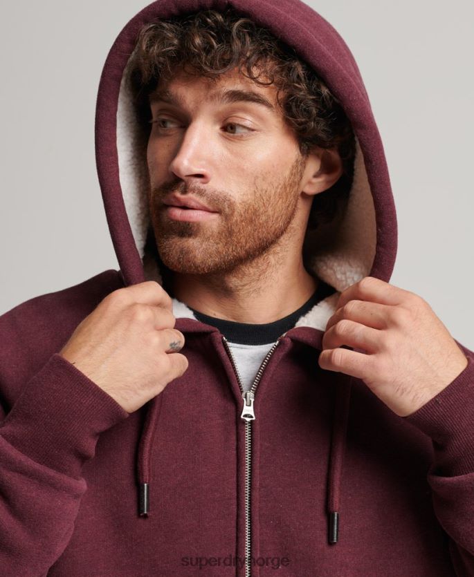 Superdry rød klær 86P46D5032 essensiell borg-fôret hettegenser med glidelås menn