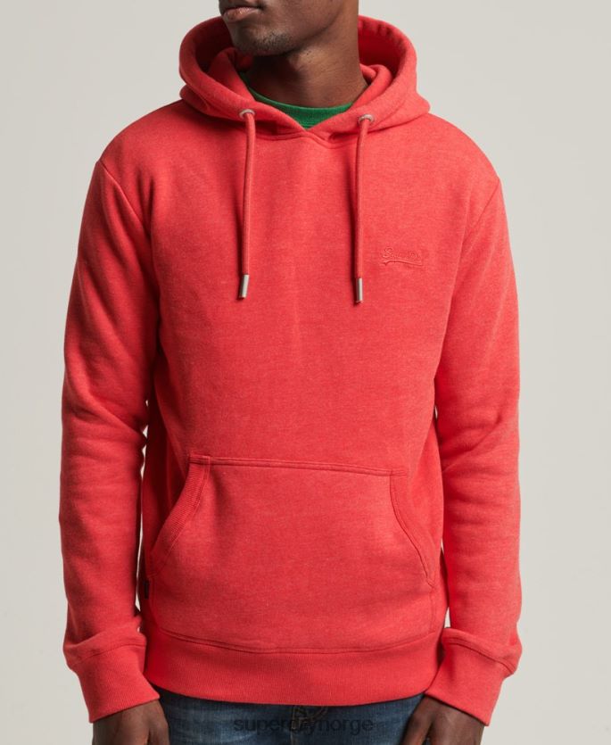 Superdry rød klær 86P46D5070 vintage logobrodert hettegenser i økologisk bomull menn