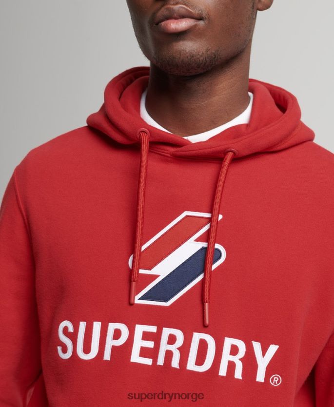 Superdry rød klær 86P46D5194 hettegenser med stablet applikasjonslogo menn