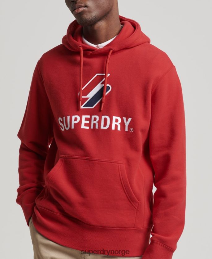 Superdry rød klær 86P46D5194 hettegenser med stablet applikasjonslogo menn