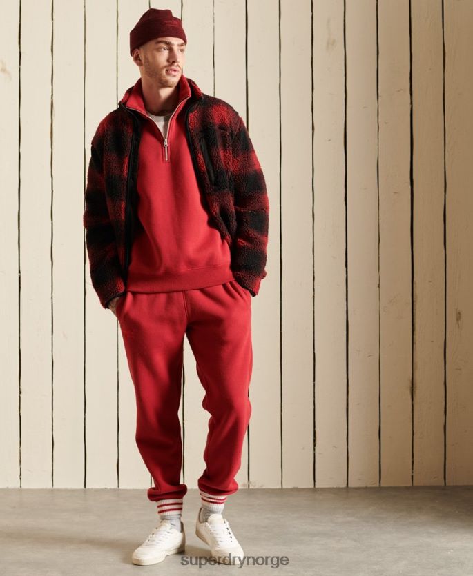 Superdry rød klær 86P46D5231 vintage logo brodert henley sweatshirt med glidelås menn