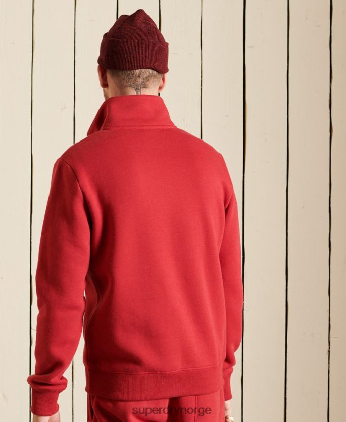 Superdry rød klær 86P46D5231 vintage logo brodert henley sweatshirt med glidelås menn