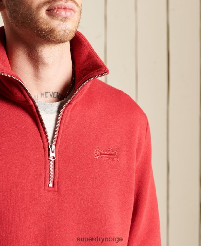 Superdry rød klær 86P46D5231 vintage logo brodert henley sweatshirt med glidelås menn