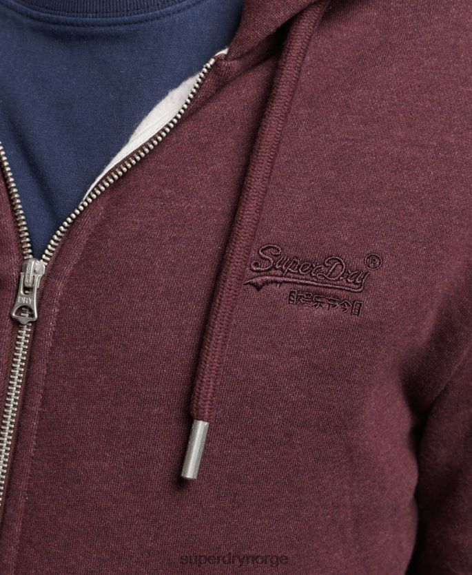 Superdry rød klær 86P46D551 vintage logobrodert hettegenser med glidelås i økologisk bomull menn